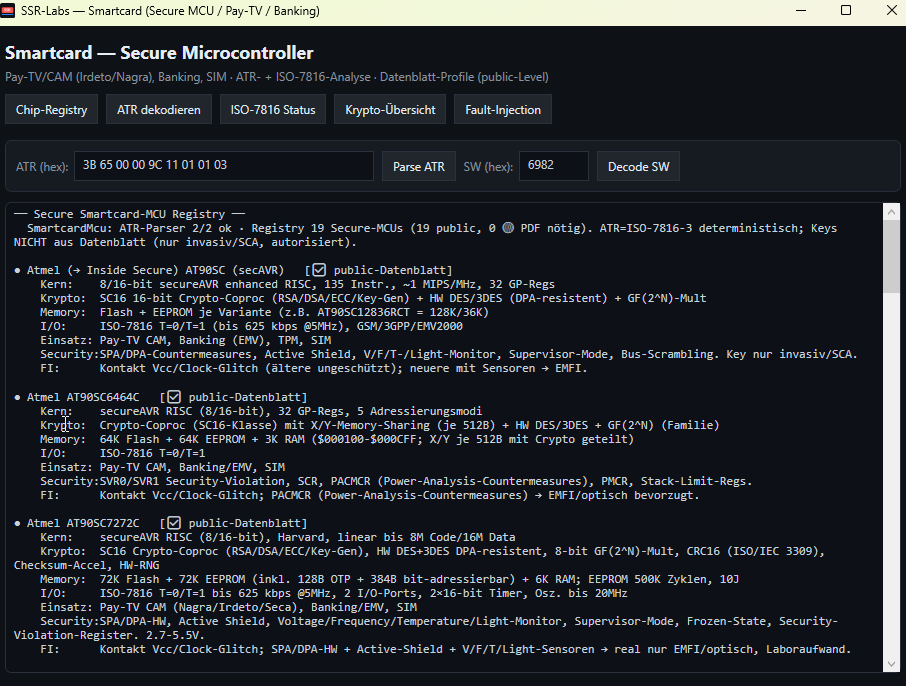 Secure smartcard-MCU registry and ATR analysis
