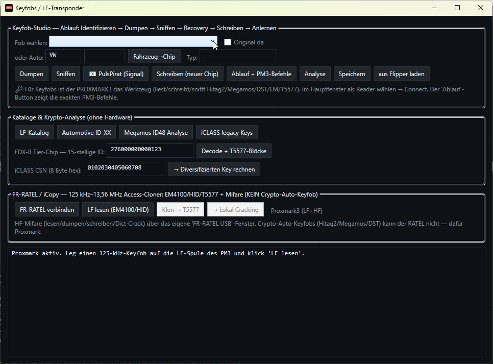 Keyfob Studio flow window with PM3 and RATEL paths